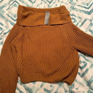 LuLus Carmichael Light Brown Off-the-Shoulder Knit Sweater